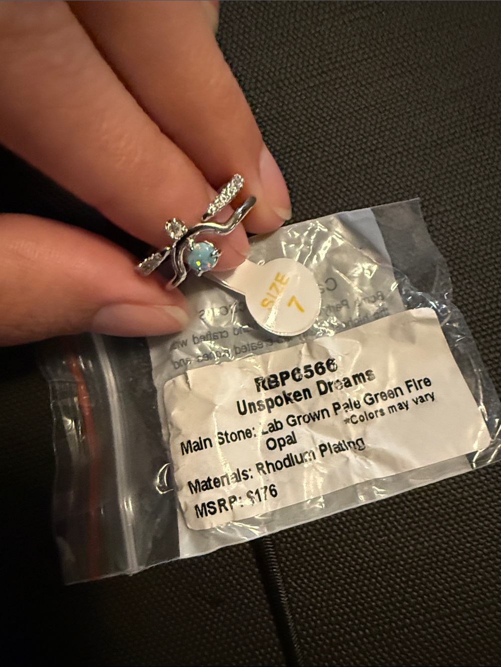 Unspoken Dreams Pale Green Opal Rhodium-Plated Ring - Size 7